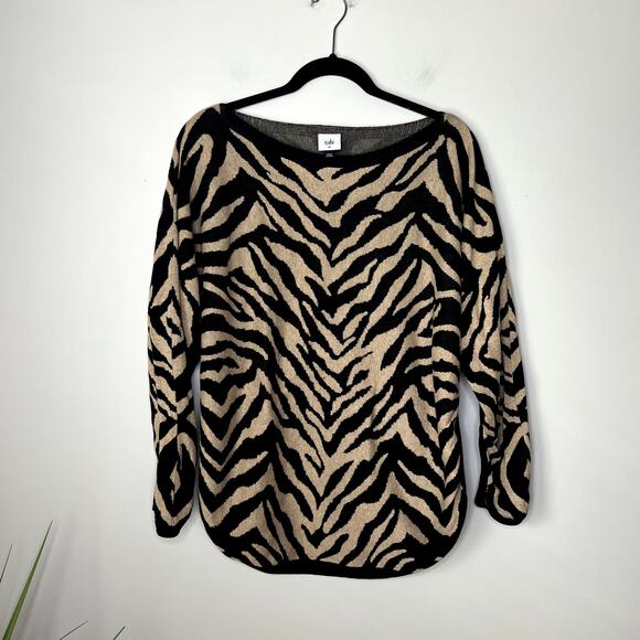CAbi Dani Pullover Sweater Zebra Dazzle Stripe Brown/Black Medium Animal Print - Picture 2 of 10